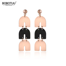 BOBOTUU Titanium Steel Geometric Character Earrings Jewelry Fashion Rose Gold Stud Earrings For Women Boucles D'oreilles BE18023 2024 - buy cheap