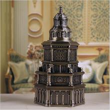 Retro Church shape bronze color metal automatic toothpick box  toothpick holders zahnstocher spender with gift box YQT050 2024 - buy cheap