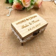 Индивидуальная коробка для колец, персонализированная Свадьба/на День Валентина, обручальное кольцо, деревянная коробка для хранения, рустикальная коробка для обручальных колец с гравировкой 2024 - купить недорого
