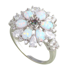 Rainbow  AAA Zirconia Wholesale &Retail Green fire Opal Silver Stamped Rings women fashion jewelry USA size #6#7#8#9 OR601A 2024 - buy cheap