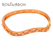ROLILASON fancy chic Wave Design Crystal White Zircon Golden Bangles Health Nickel Lead free Fashion jewelry TB688 2024 - buy cheap
