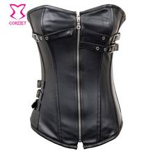 Corzzet Vintage Gothic Brown Leather Zipper Steel Boned Overbust Corset Lace Up Plus Size Waist Trainer Steampunk Clothing 2024 - buy cheap