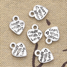 30pcs Charms Heart Made With Love 12x10mm Antique Making Pendant fit,Vintage Tibetan Bronze Silver color,DIY Handmade Jewelry 2024 - buy cheap