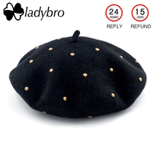 Ladybro Warm Wool Beret Female Autumn Winter Hats For Women Beret Hat With Rivet Lady Flat Top Cap Painter Hat Bonnet Cap Femme 2024 - buy cheap