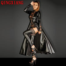 S-3XL 2019 Halloween Long Sleeves Queen Fancy Dress Women Lace Faux Leather Trench DS Nightclub Poncho Cosplay Costume 2024 - buy cheap