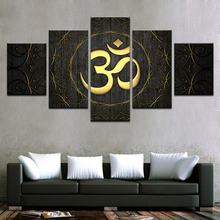 Moderno de la lona de la pared del arte impresiones de alta definición cartel 5 piezas Buda OM Yoga pintura oro símbolo fotos casa Decoración Para La habitación 2024 - compra barato
