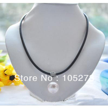 Elegant Natural Shell Pearl Jewelry 18'' 18MM White Round Shaper Sea Shell Pearl Necklace Pendant Black Rope New Free Shipping 2024 - buy cheap