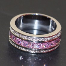 Tamanho 5-11 Nova Chegada Jóias de Luxo 10KT White GOLD Filled princesa Rosa 5A CZ do Zirconia Cúbico Quadrado Banda De Casamento Das Mulheres anel 2024 - compre barato