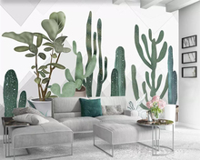 Beibehang wallpaper Nordic small fresh hand-painted cactus geometric living room TV background wall decoration 3d wallpaper 2024 - buy cheap