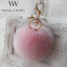 Hansel & Wang 10CM Cute Pompom Keychain Fur Pom Pom Keychain Car Bag Charm Fur Ball Key Chain Women Key Holder Keychains QC22 2024 - buy cheap