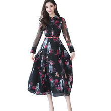 Женское платье 2019New Весна с длинным рукавом Цветочное шифоновое длинное модное повседневное тонкое женское платье с высокой талией с принтом Vestidos Q152 2024 - купить недорого