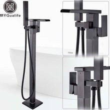 Floor Mounted Waterfall Spout Tub Mixer Faucet Black Bronze Bathroom Bath Shower Set with Handshower Freestanding Bathtub Tap 2024 - buy cheap