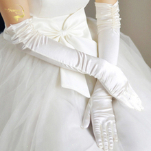 Elbow Length Top Quality Beaded Long Woman Wedding Gloves Bridal Finger White Black Dance Gloves Satin Gants de mariage G003 2024 - buy cheap