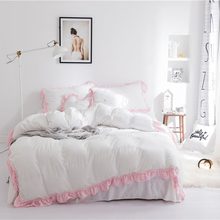 Cartoon style Cashmere bedding set Heart shape duvet cover 4pcs pink winter warm comforter sets 2024 - buy cheap