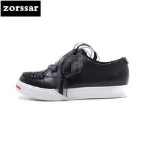 {Zorssar} 2018 Fashion pearl Genuine Leather flats Women Sneakers Breathable summer Casual Flat loafers women platform shoes 2024 - buy cheap