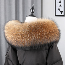 Fashion Luxury 100% Real Natural Raccoon Fur Color Unisex Down Coat Hood Trim Fur Collar Winter Warm Scarf Genuine Scarves Wrap 2024 - buy cheap