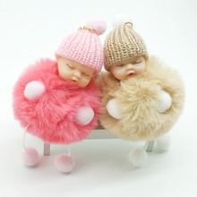 ZOEBER Sleeping Baby Doll Keychain foot doll Pompom fake Rabbit Fur Ball Key Chain Car Keyring Women Key Holder BagCharm jewelry 2024 - buy cheap