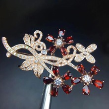 Flower Garnet brooch Free shipping Natural real Garnet 925 sterling silver brooch  3*5mm 15pcs gemstone 2024 - buy cheap