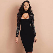 Elegant Women Lace Long Sleeve Bodycon Bandage Dress Sexy Ladies Slim Party Cocktail Lace Pencil Dress 2024 - buy cheap