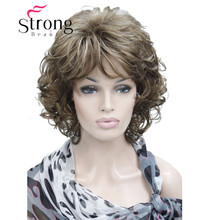 StrongBeauty Short Soft Shaggy Layered Full Synthetic Wig Brown Highlights Curly Women's Synthetic Wigs 2024 - buy cheap