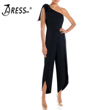 INDRESSME 2019 New Women Fashion Office Lady Sexy One Shoulder With Bow Backless Slit Long Pants Party Bodycon Casual Jumpsuit 2024 - buy cheap