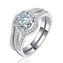 Conjuntos de anillos de boda para mujer, joyas de boda de circón redondo completo, sortija de boda al por mayor, 2 uds. 2024 - compra barato