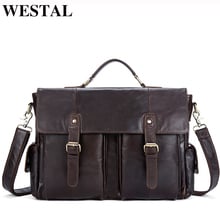 WESTAL-Bolso de mano de piel auténtica para hombre, bandolera de marca de lujo, para portátil, bolso de documentos, 894 2024 - compra barato