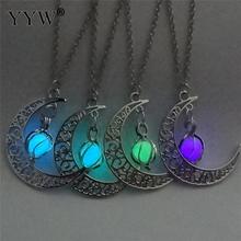 YYW Moon Glowing In The Dark Fashion Women Hollow Moon Circle Pendant Luminous Necklace Sweater Chain Jewelry Free Shipping 2024 - buy cheap