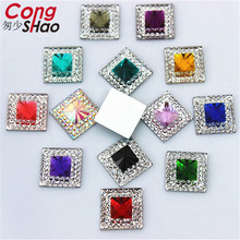 Cong Shao-diamantes de imitación de resina con forma cuadrada, accesorio colorido con reverso plano, accesorios para vestido de novia, CS756, 100 Uds., 12mm 2024 - compra barato