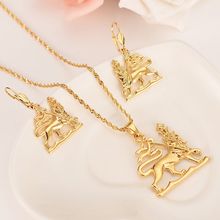 Ethiopian lion King Jewelry Set Real Solid Gold GF Necklace/Earrings/pendant Habesha Africa Wedding bridal jewelry sets Gifts 2024 - buy cheap