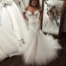 Sexy Unique Lace Mermaid Wedding Dresses 2019 Deep V-neck Off The Shoulder Wedding Gowns See Thru Bridal Gowns Robe De Mariee 2024 - buy cheap