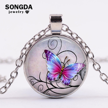 SONGDA Elegant Purple Butterfly Art Picture Specimen Pendant Necklace Handmade Glass Cabochon Metal Chain Ketting Necklace Women 2024 - buy cheap