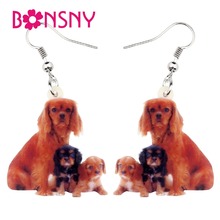 Bonsny Acrylic Cavalier King Charles Spaniel Dog Earrings Long Drop Dangle Cute Animal Jewelry For Women Girls Gift Charms Party 2024 - buy cheap