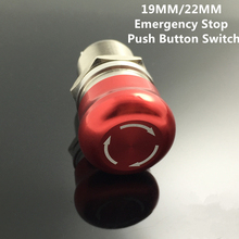Patrón de parada de 19mm y 22mm, interruptor de botón de parada de emergencia de Metal, redondo, plano, impermeable, reinicio de giro, Color Rojo 2024 - compra barato