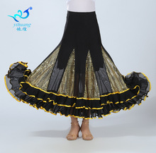 Falda de baile de salón para mujer, traje de baile cuadrado con lentejuelas, faldas largas, vestidos de baile modernos para adultos, falda de Vals, D-0041 2024 - compra barato