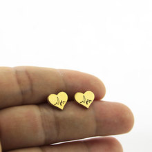1 par minúsculo coração ecg brincos de aço inoxidável brinco cor ouro coração bater orelha studs jóias para as meninas dos miúdos das mulheres 2024 - compre barato