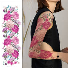 Временная тату-наклейка с большой рукой, цветные пионы, розы, искусственные татуировки на рукавах, вспышка, тату, водостойкая краска для тела/ног, для женщин 2024 - купить недорого