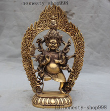 wedding decoration 14"Tibet buddhism Brass Dragon 3 Head 6 Arms Mahakala Exorcism God Buddha Statue 2024 - buy cheap