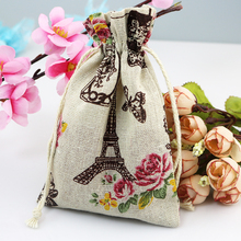 10*14cm 100pcs/lot Tower Pattern Cotton Bag Cute Drawstring Pouch Candy Gift Bag Favor Charms Bracelet Jewelry Packaging Bags 2024 - buy cheap