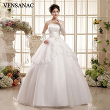 VENSANAC Sequined Pleat Strapless Tiered Lace Appliques Ball Gown Wedding Dresses 2018 Flowers Backless Bridal Gowns 2024 - buy cheap