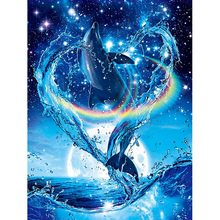Full square/Round drill Diamond embroidery Rainbow dolphin 5D DIY diamond Painting Cross Stitch Rhinestone Mosaic E09 2024 - buy cheap
