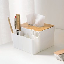 Bamboo Cover Tissue Box Multi-purpose Office Desk Organizer Tissue Storage Case Napkins Remote Control Holder 2024 - buy cheap