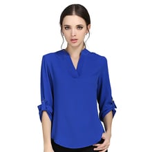 Camisa informal de gasa con manga larga y cuello en V para mujer, blusa holgada con pliegues, estilo europeo, talla grande 5XL 2024 - compra barato