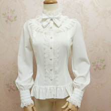 Yiliya-Camisa blanca para mujer, Blusa de manga larga de encaje con abalorios para niña, 2019 2024 - compra barato