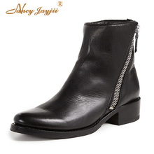 Nancyjayjii-Botines de piel sintética para mujer, botines con cremallera oblicuo y punta redonda, tacones medios gruesos para invierno, 39 41 2024 - compra barato