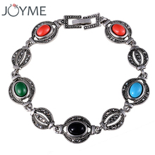 Joyme Turkish Jewelry Boho Vintage Tibet Silver Color Opal Green Eye Resin Beads Carved Femme Charm Bracelet Bracelets For Women 2024 - buy cheap