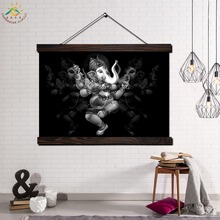 Black Ganesha God Single Vintage Posters and Prints Scroll Painting Canvas Wall Art Pictures Frame Painting Home Decor 2024 - buy cheap