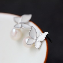 pavilion silver  Natural pearl earrings, 925 sterling silver earrings drip butterfly lady small earrings 2024 - buy cheap