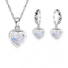 New Jewelry Heart Shiny Cubic Zircon Set 925 Sterling Silver CZ Necklace+ Dangle/Hoop Earrings Sets for Women Female 2024 - buy cheap