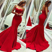 Красное платье Русалочки, длинное сатиновое платье без рукавов с открытой спиной, простой дизайн, Выходное платье для торжества, 2019 2024 - купить недорого
